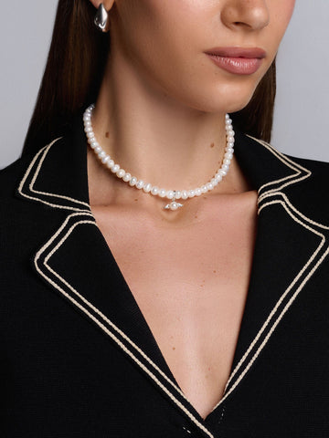 Nialaya Women's Necklace Women's Pearl Choker with Angel Wing Pendant Women's Pearl Choker with Angel Wing Pendant 15 Inches / 38.1 cm WNECK_218